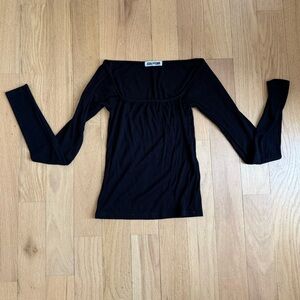 Joah Brown Square Neck Long Sleeve Ribbed Top